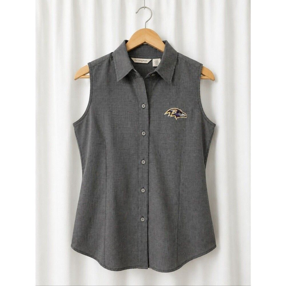 Cutter & Buck Baltimore Ravens Embroidered Logo Micro Check Sleeveless Blouse